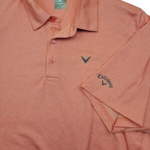 Callaway Opti Dri Golf Polo Shirt Coral Pink Textured Short Sleeve Mens XLT